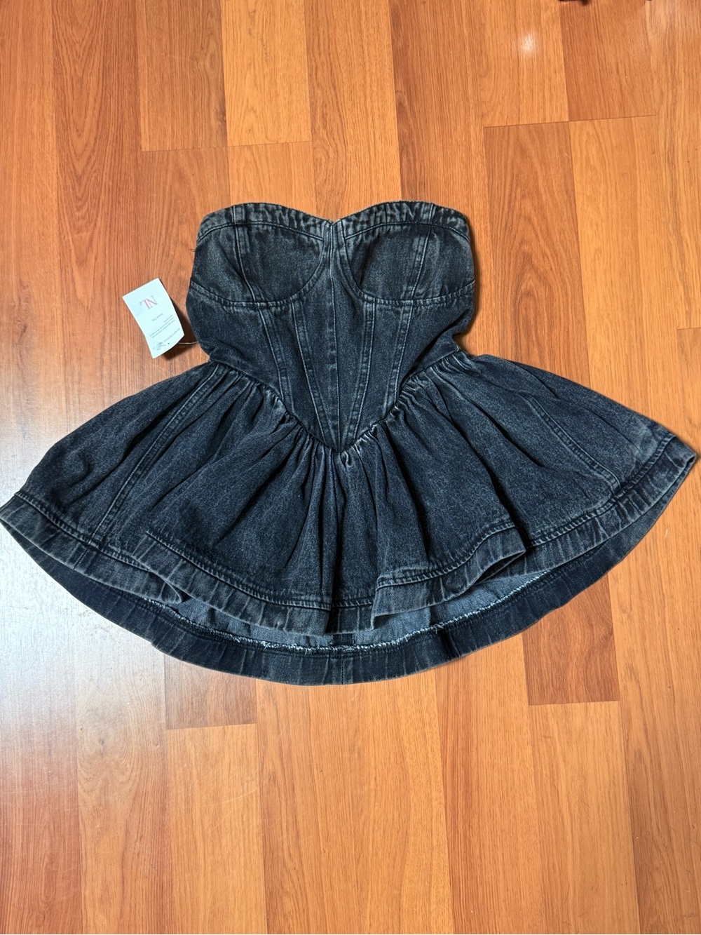 Strapless Black Denim Peplum shirt